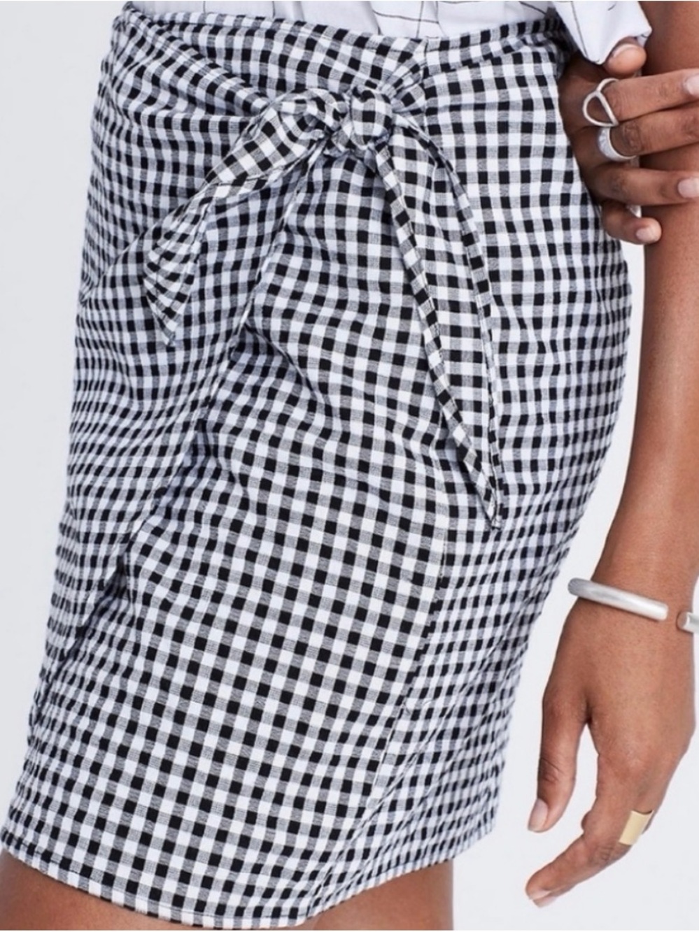 Madewell Black & White Gingham 100% Cotton Tie-Waist Mini Skirt Size 4